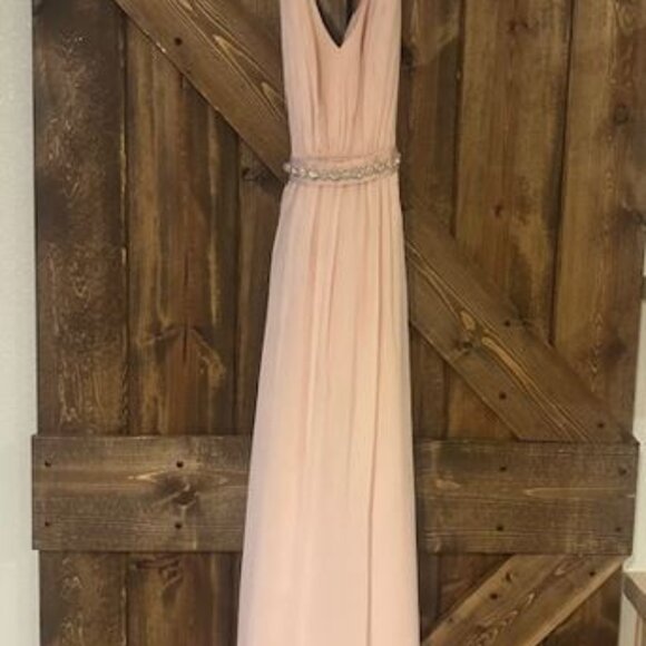 Vera Wang Formal White Collection Bridesmaid Dress Pink Chiffon Jeweled Belt 4 - Picture 5 of 16
